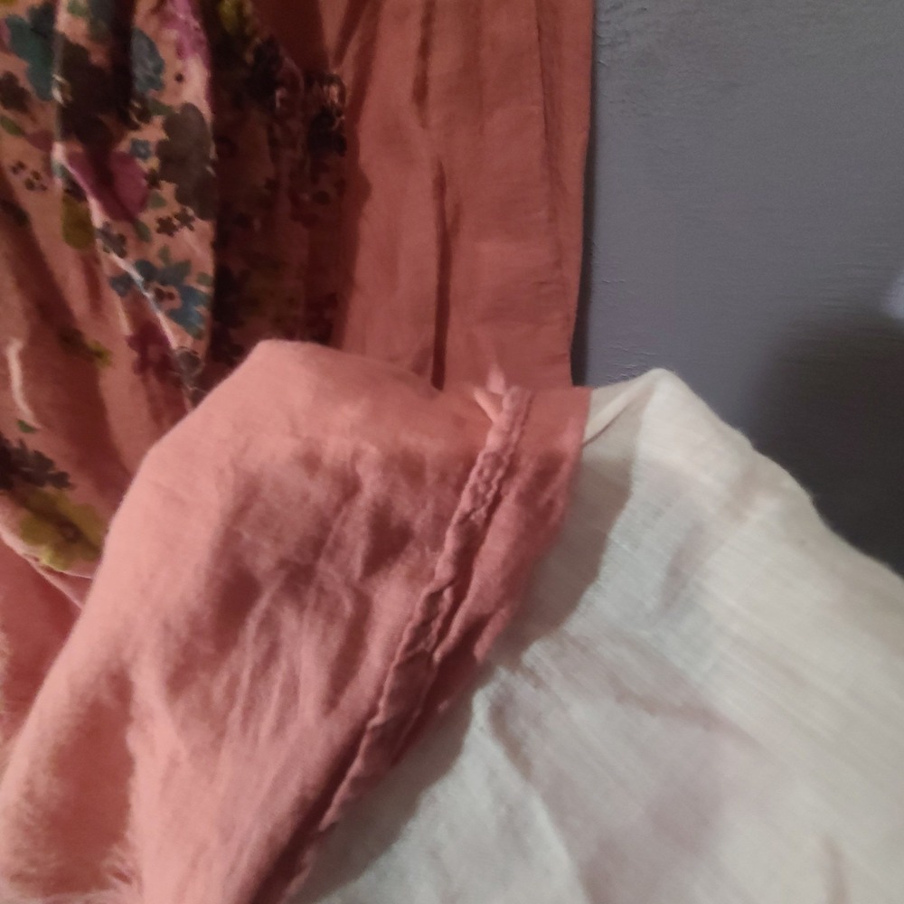 Fairycore Midi Dress Women Coral Pink Floral Trim Layered Boho Pockets Large - Picture 11 of 12